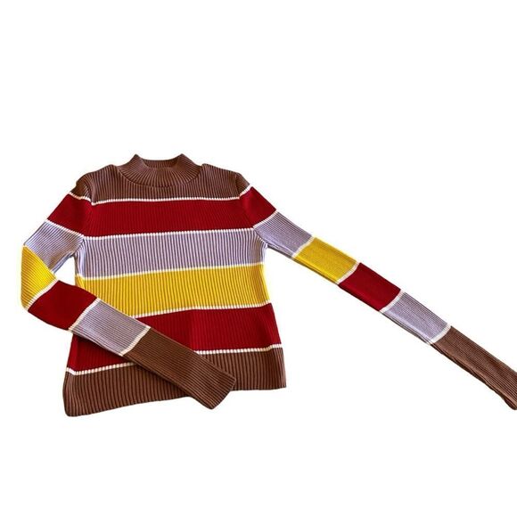 EUC Retro Striped Cotton Mock Turtleneck Sweater with Extra Long Sleeves - Picture 6 of 6